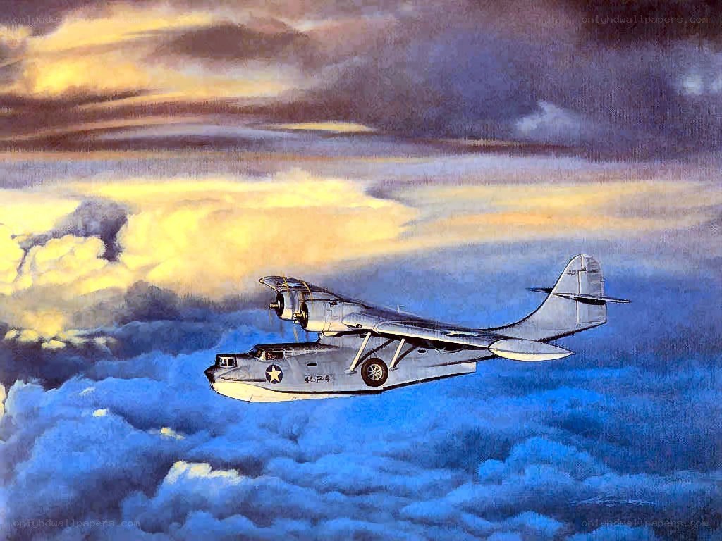 PBY Catalina flying over clouds