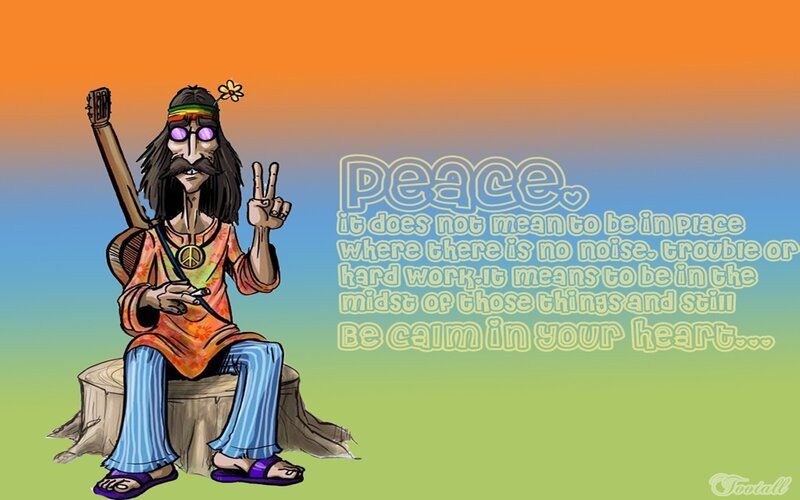Peace quote with hippie character