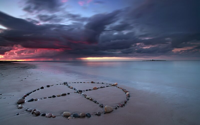Peace Symbol on Beach — Purple, Dramatic