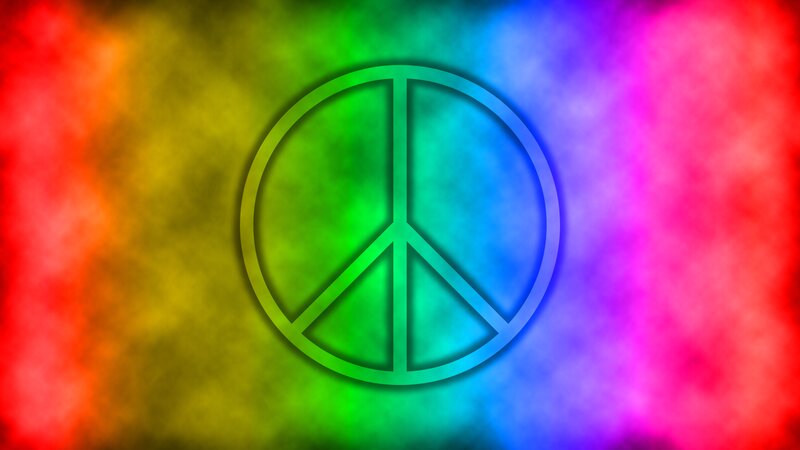 Peace Symbol on Rainbow Background — Red