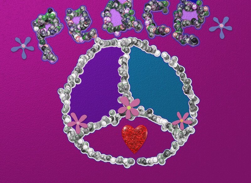Peace symbol with flowers and heart
