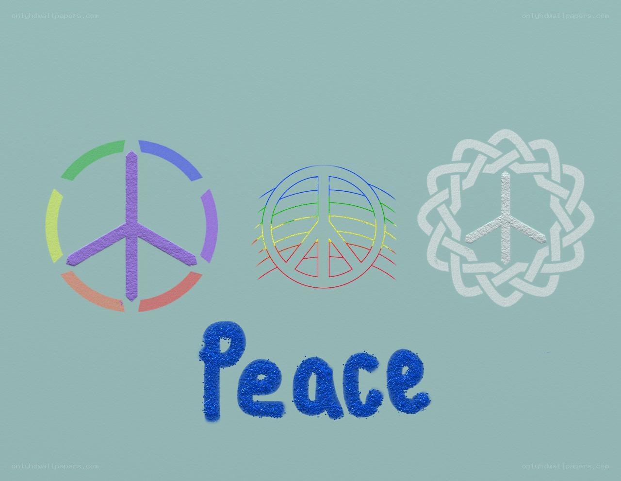 Peace symbols and word