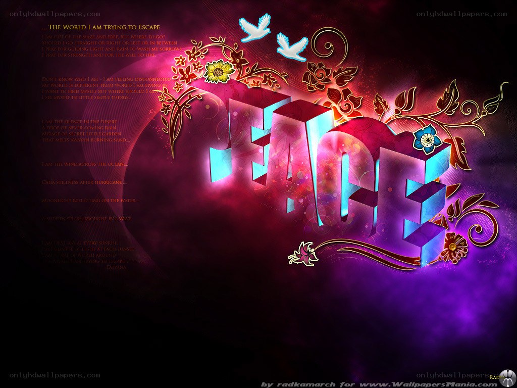Peace word art with flowers