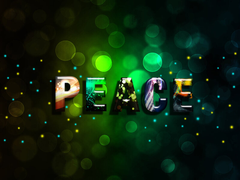 Peace word with colorful lights