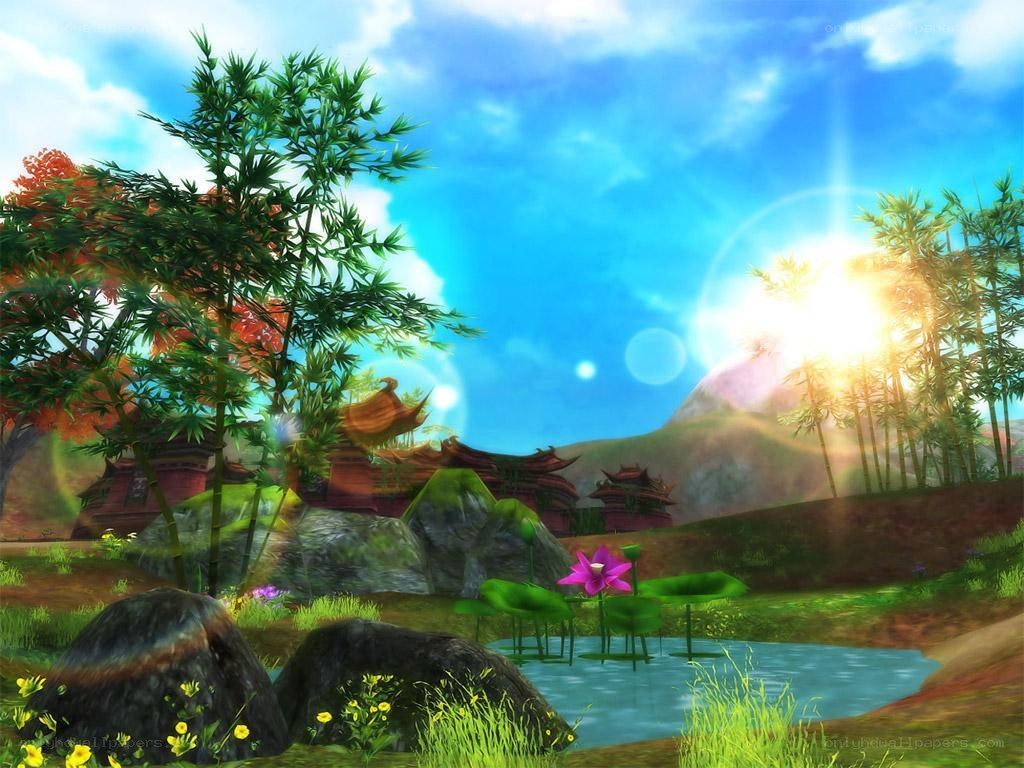 Peaceful bamboo garden scene