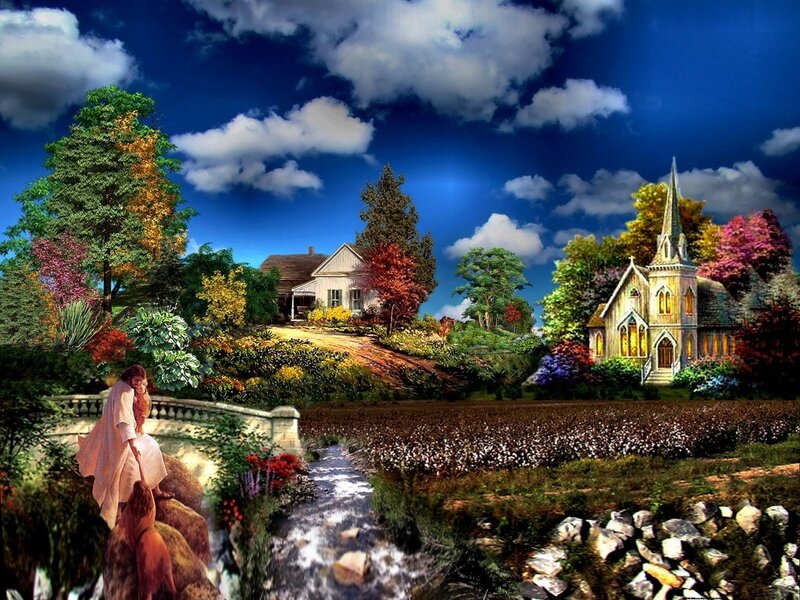 Peaceful countryside with church