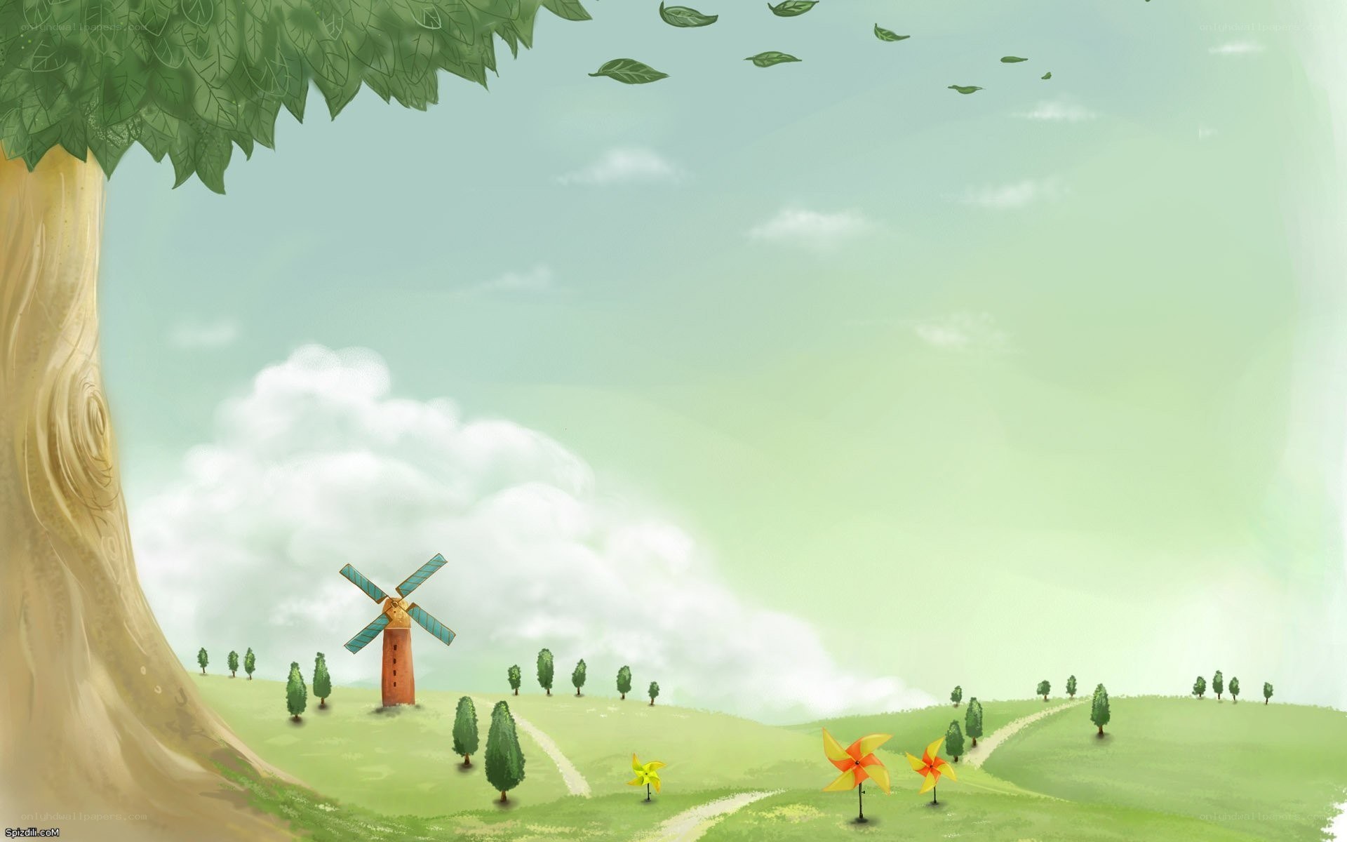 Peaceful countryside with windmill