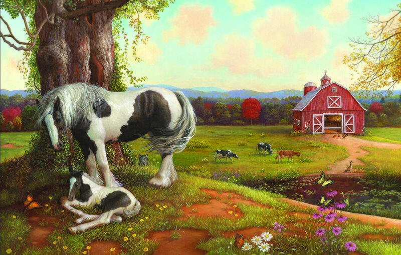 Peaceful farm with horses