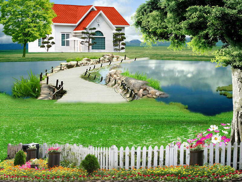 Peaceful garden cottage scene