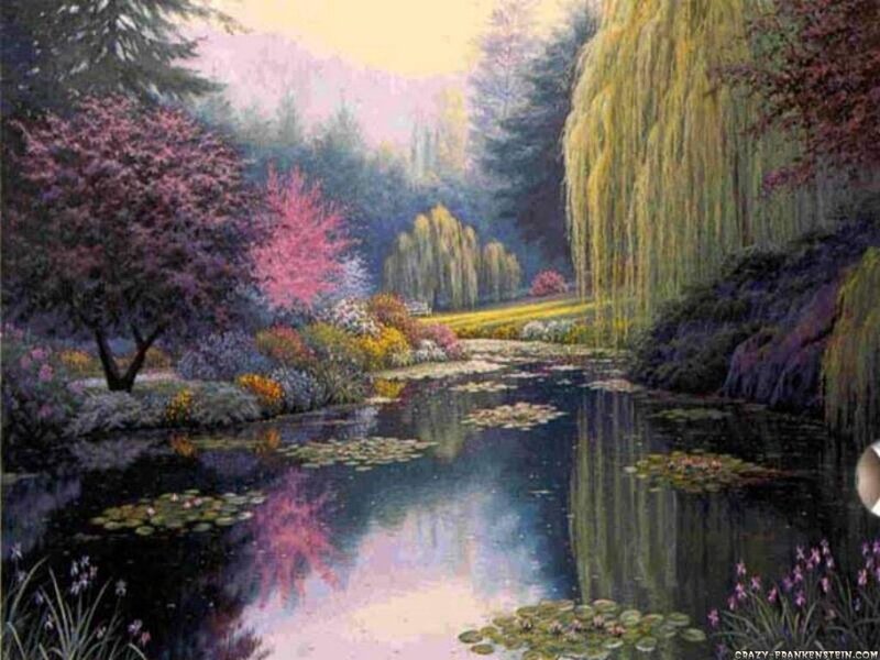 Peaceful garden pond scene