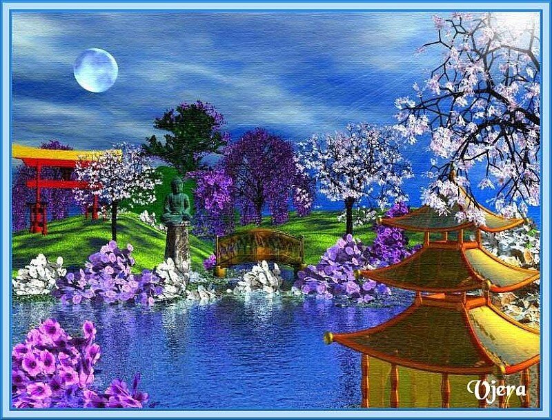 Peaceful garden under moonlight