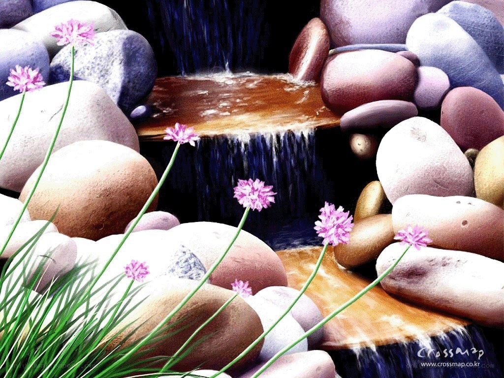 Peaceful garden waterfall