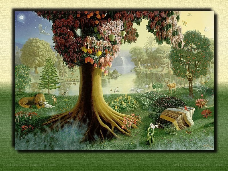 Peaceful garden with diverse animals