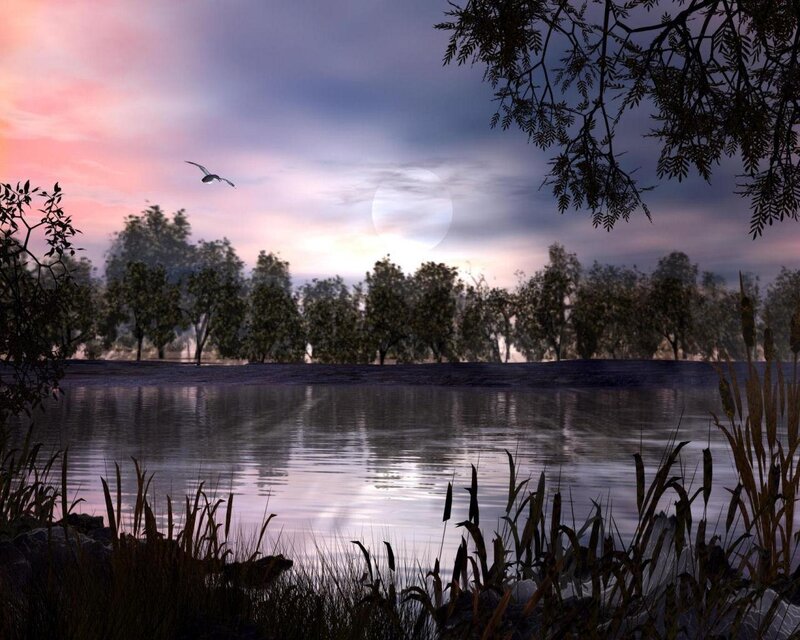 Peaceful lake at dusk