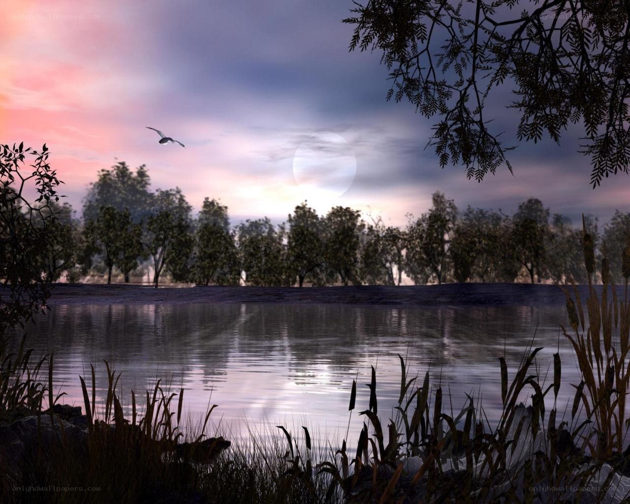 Peaceful lake at dusk