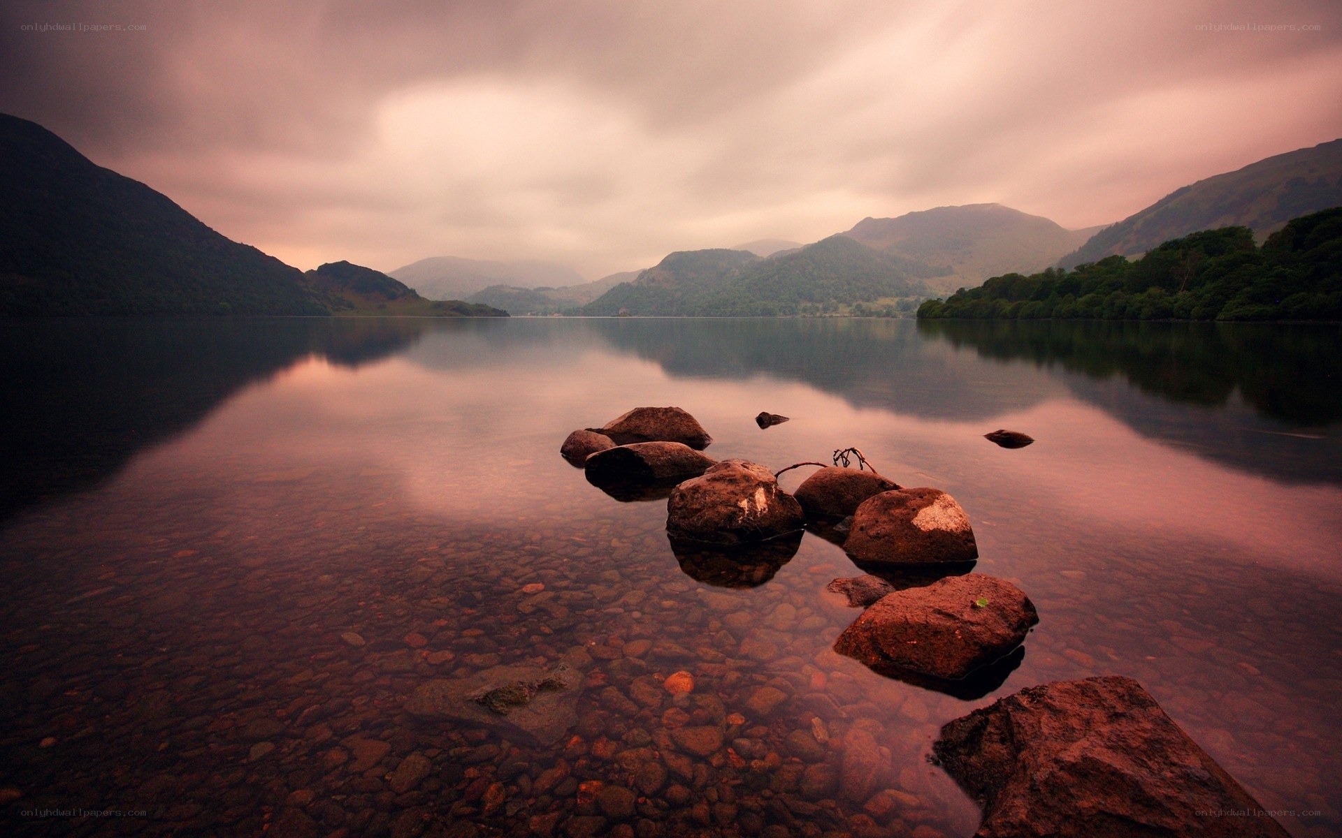 Peaceful lake at dusk