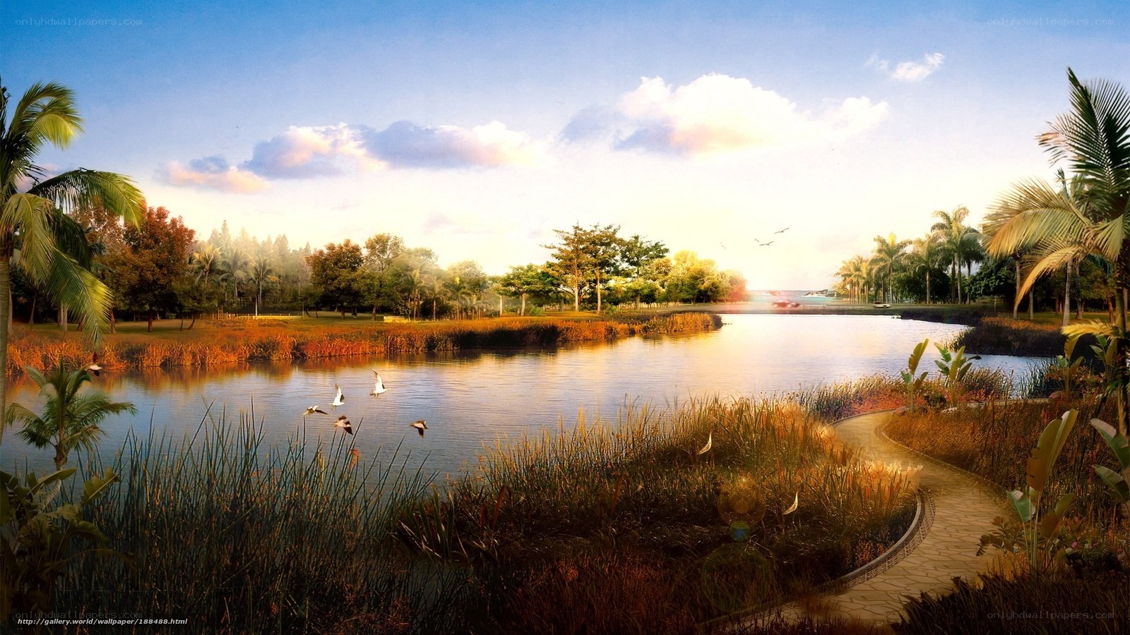 Peaceful lake at sunset