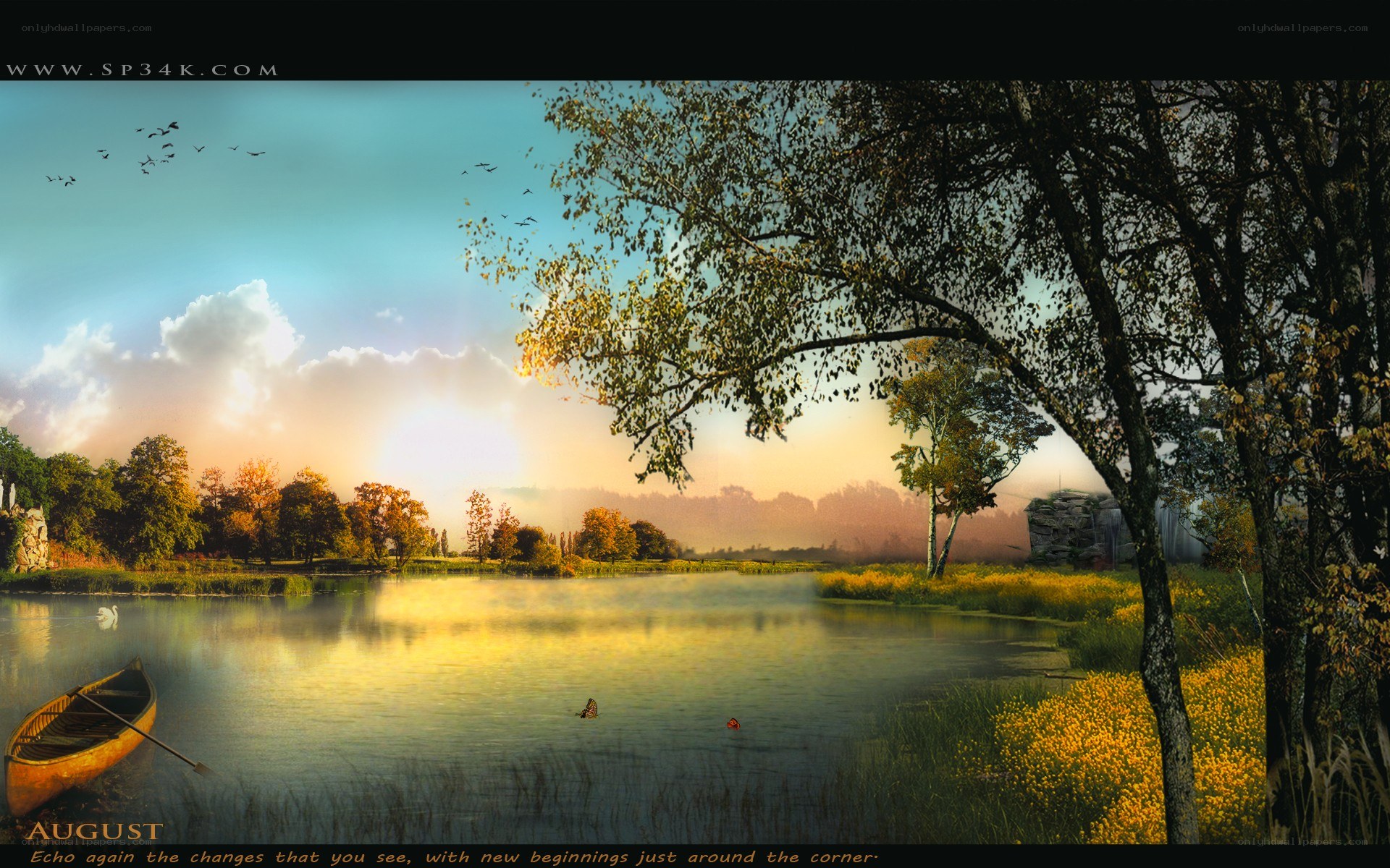 Peaceful lake at sunset