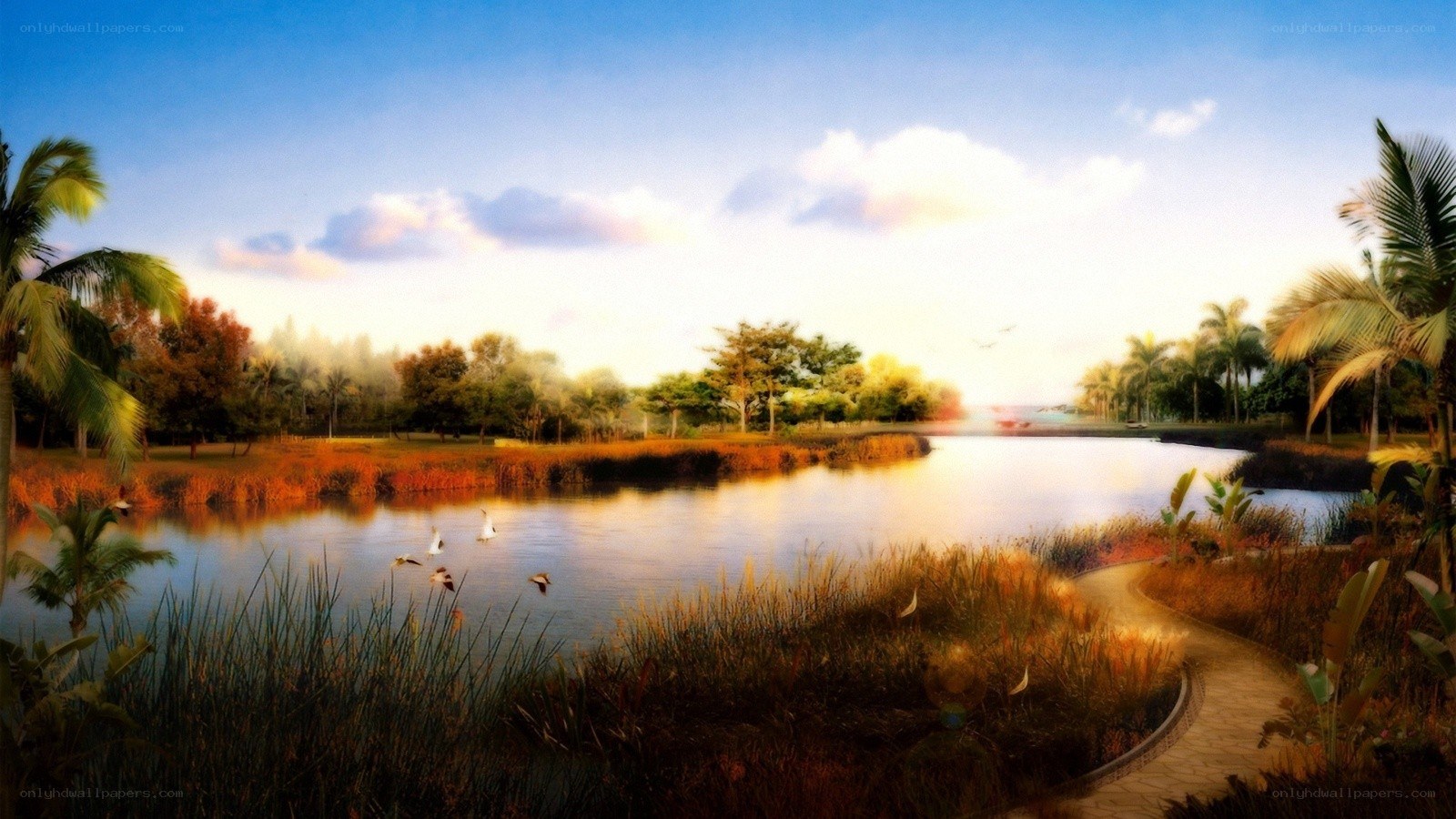 Peaceful lake at sunset