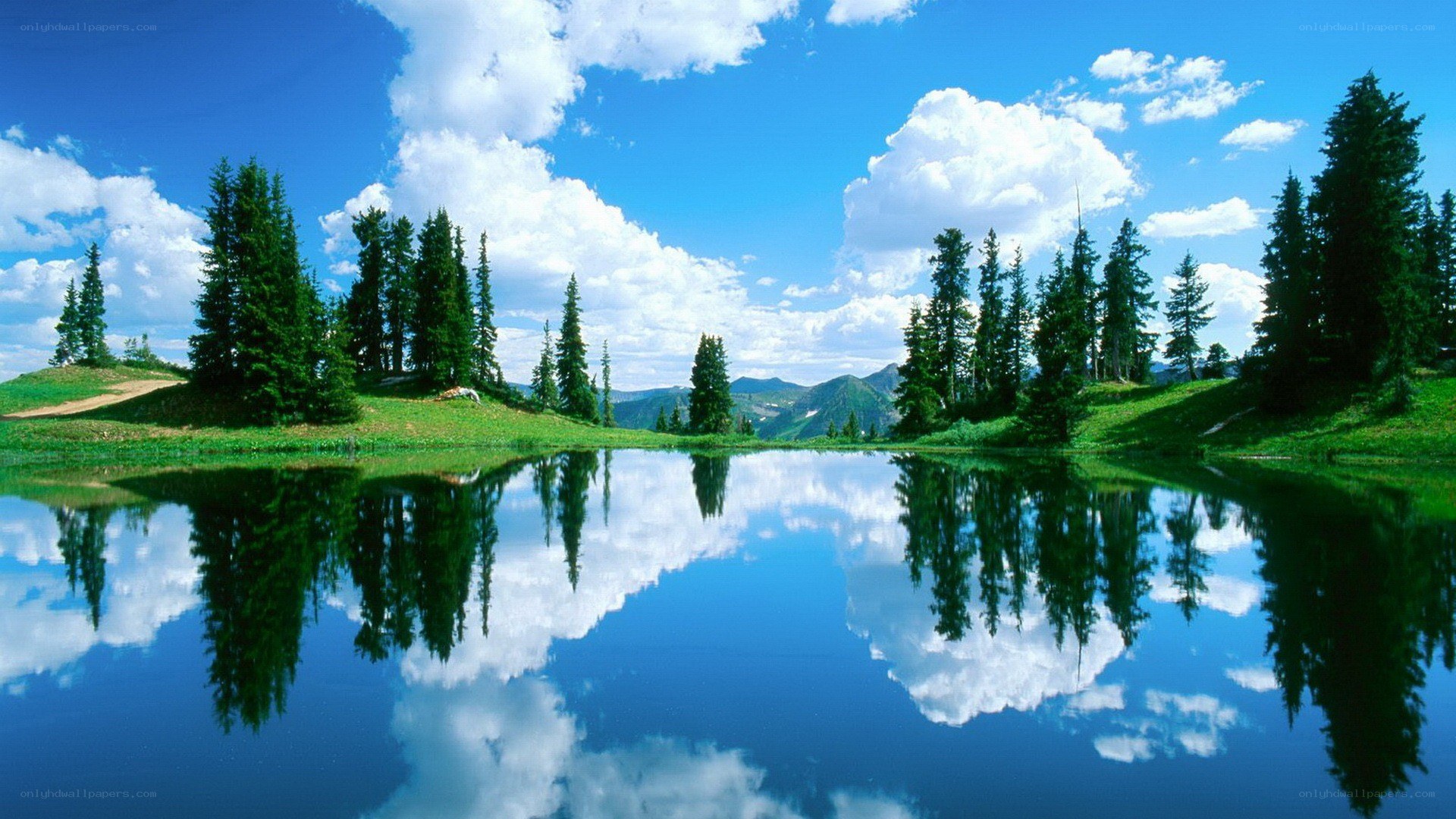 Peaceful lake with mountain reflection
