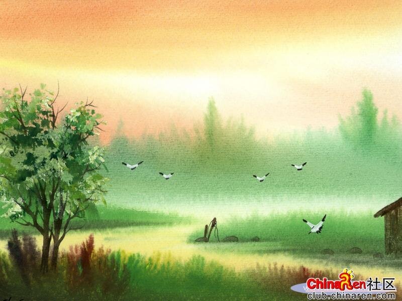 Peaceful landscape at dawn