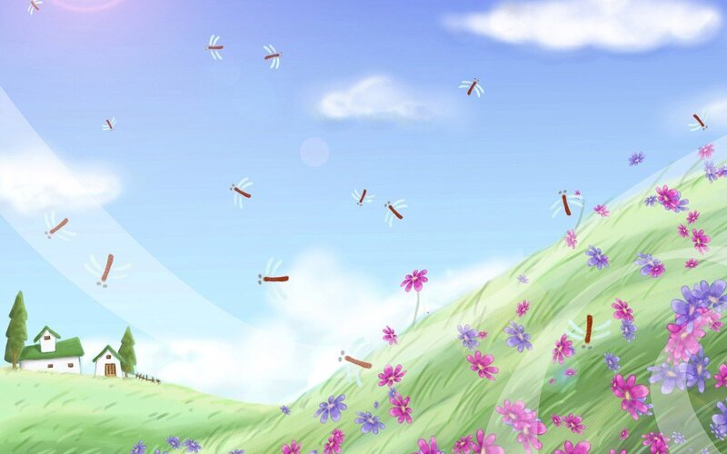 peaceful meadow with flying insects