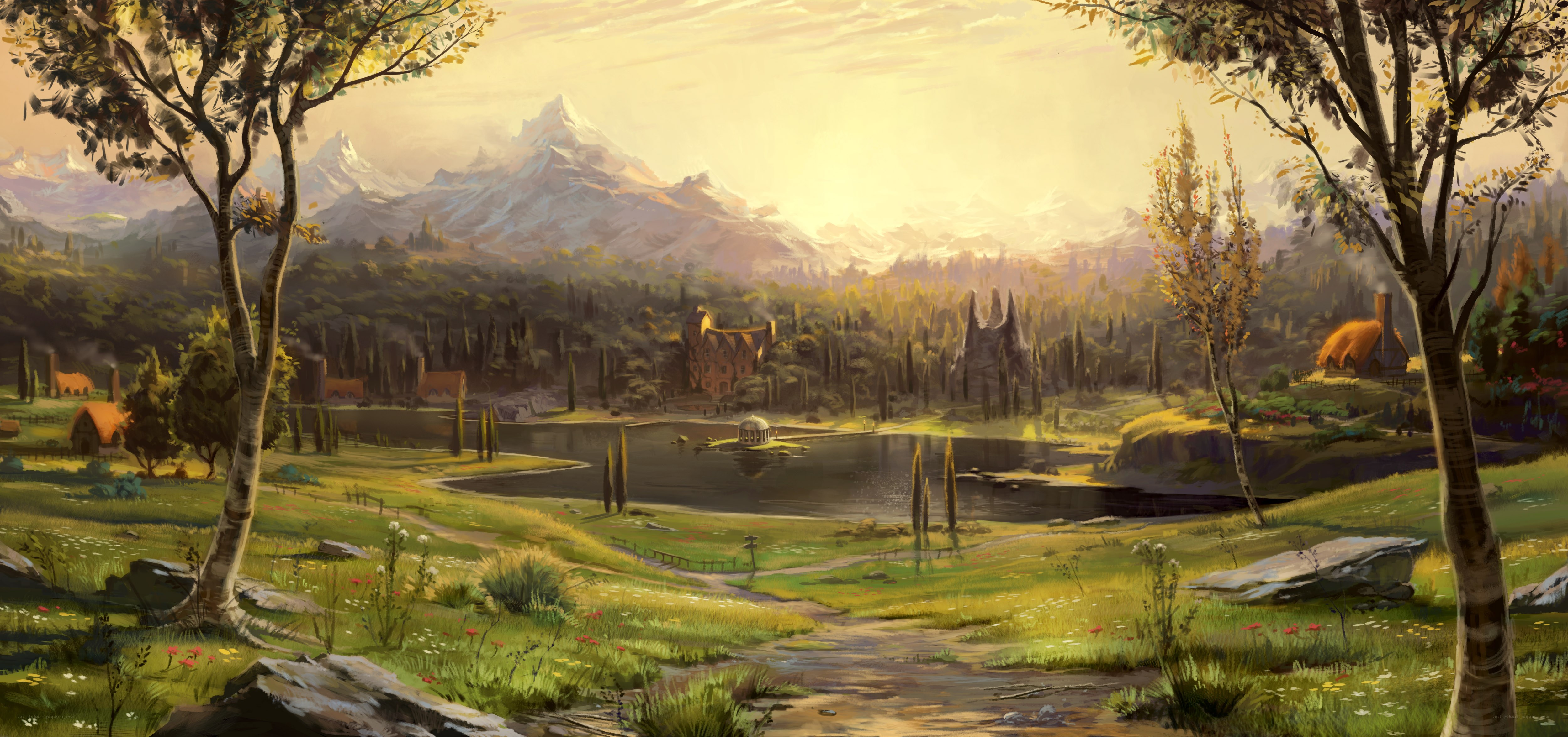 Peaceful mountain village landscape
