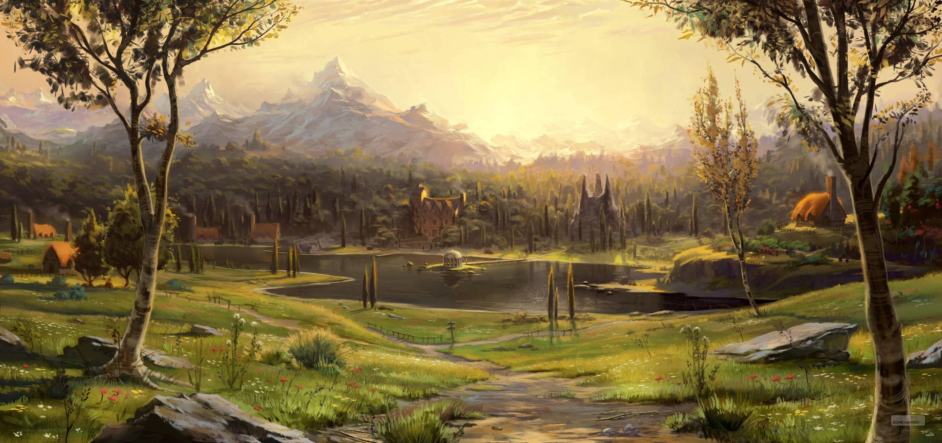 Peaceful mountain village landscape