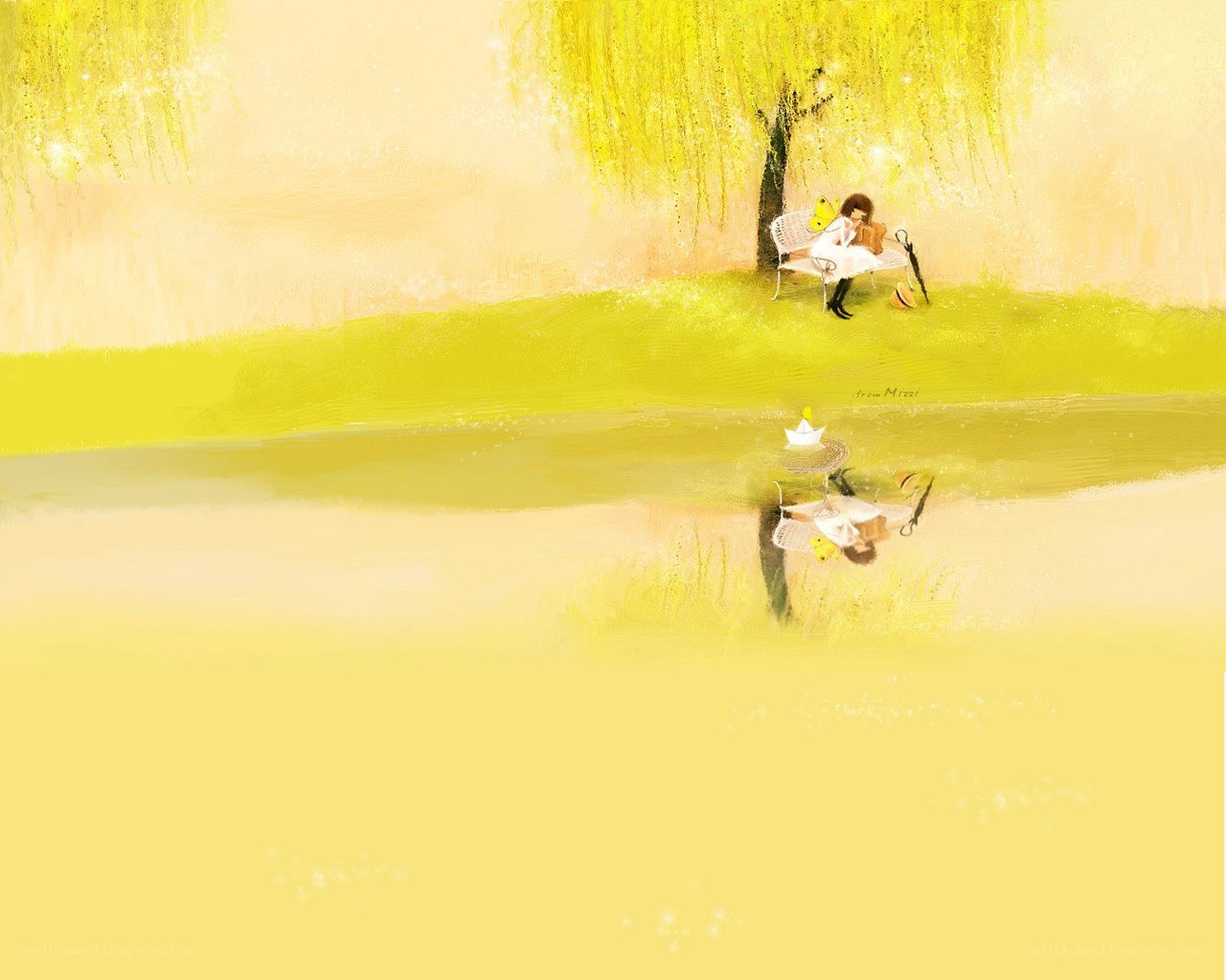 Peaceful park scene with reflection