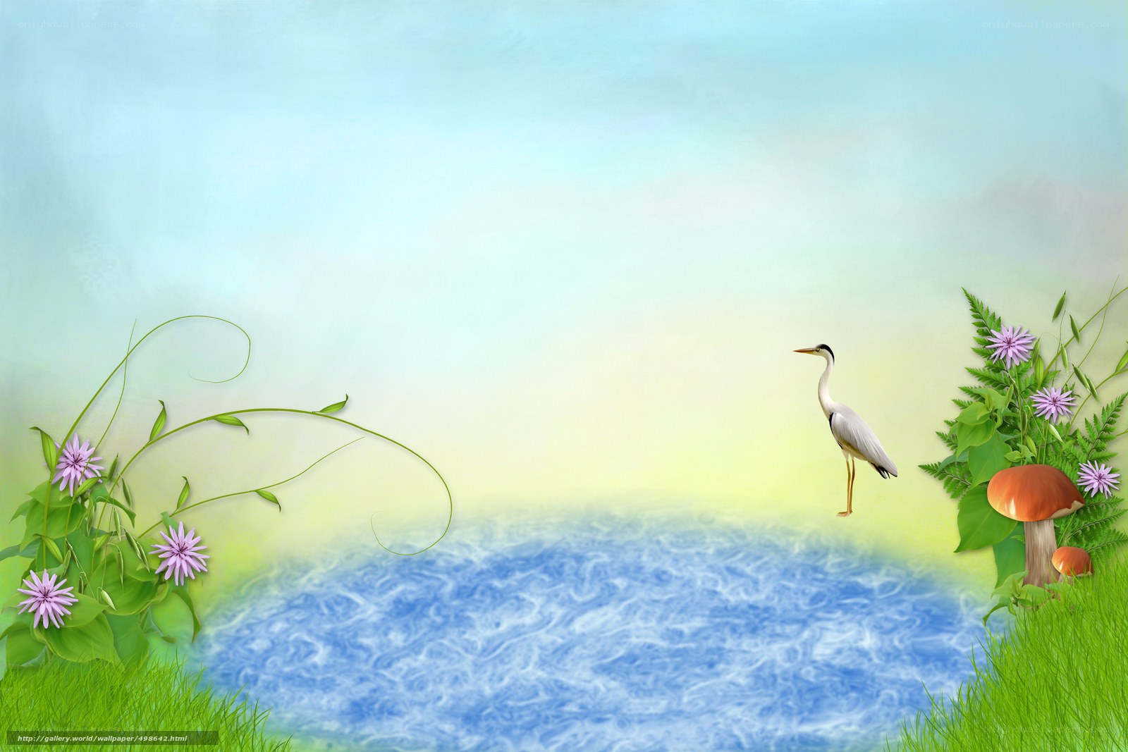 Peaceful pond with heron