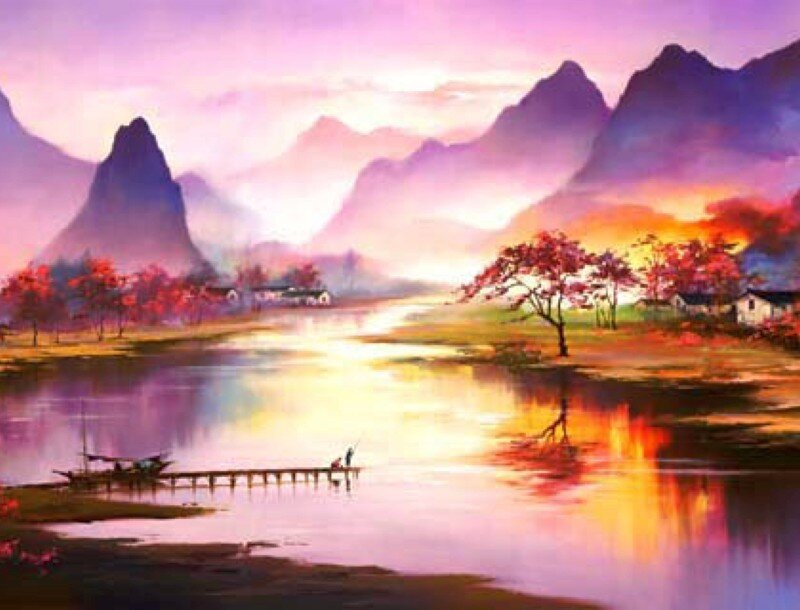 Peaceful river at sunset