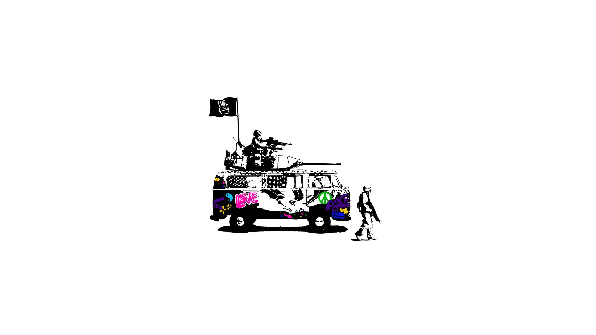 Peaceful van with soldiers
