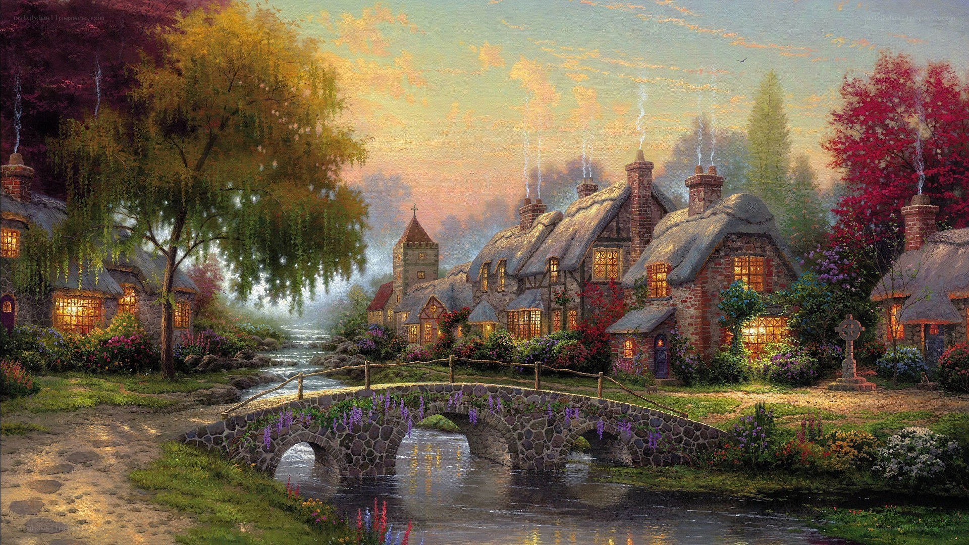 Peaceful village at dusk