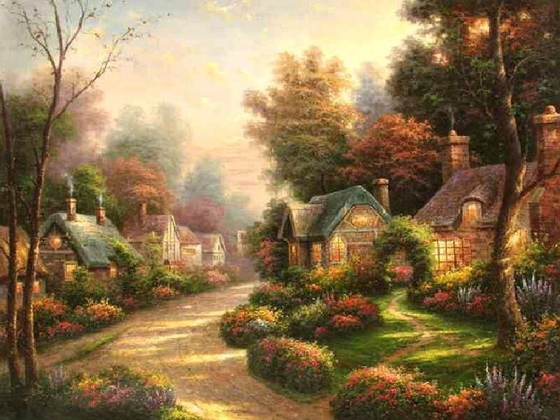 Peaceful village at sunrise