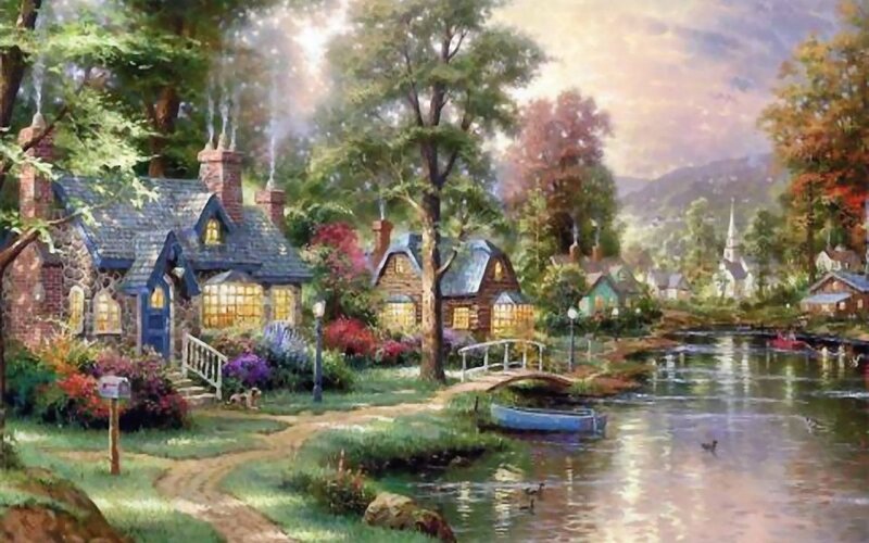 Peaceful village by the river