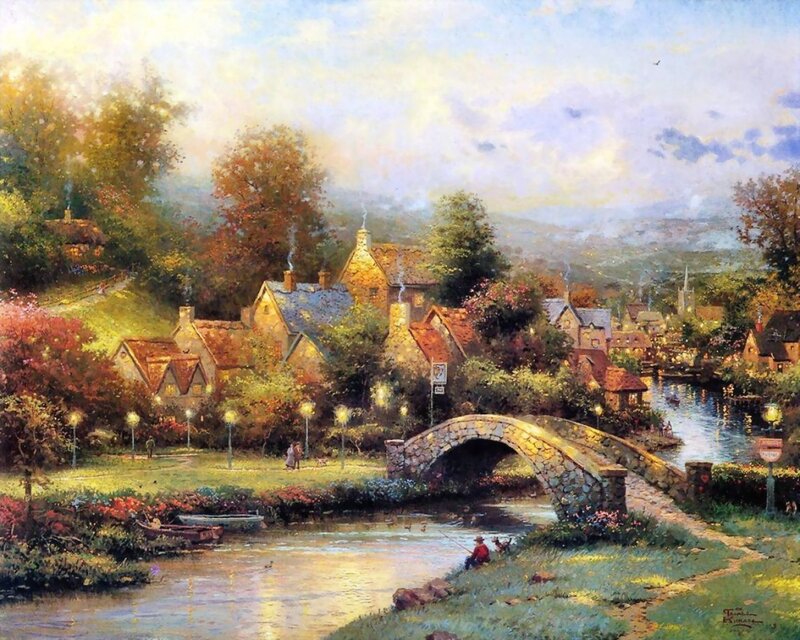 Peaceful village by the river