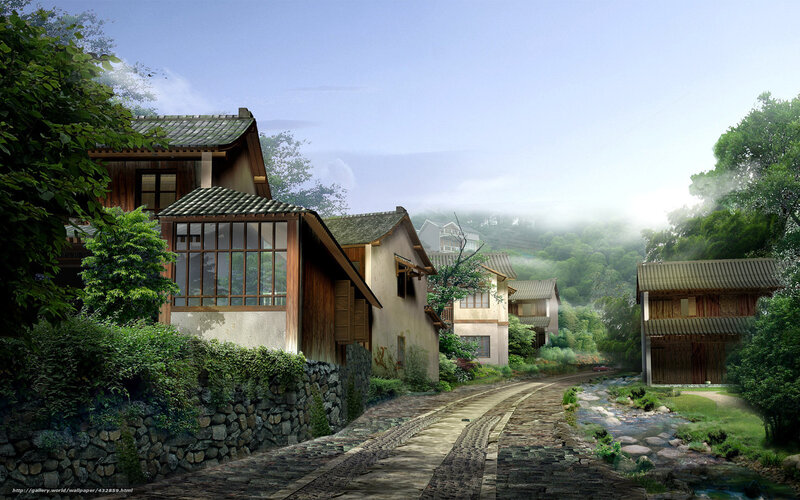 Peaceful village by the stream