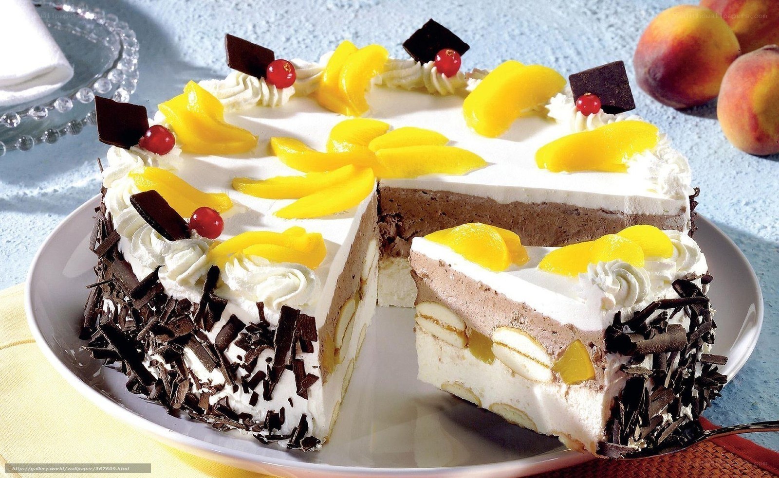 peach and chocolate mousse cake