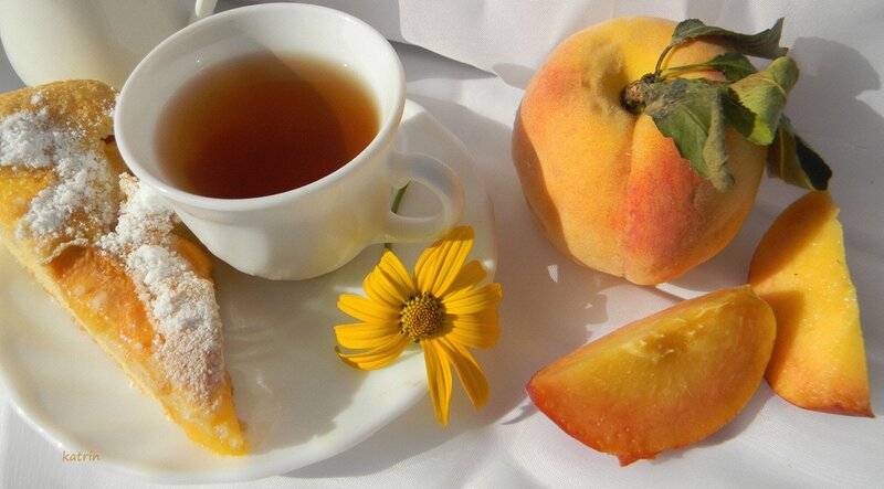 Peach and Tea on Table