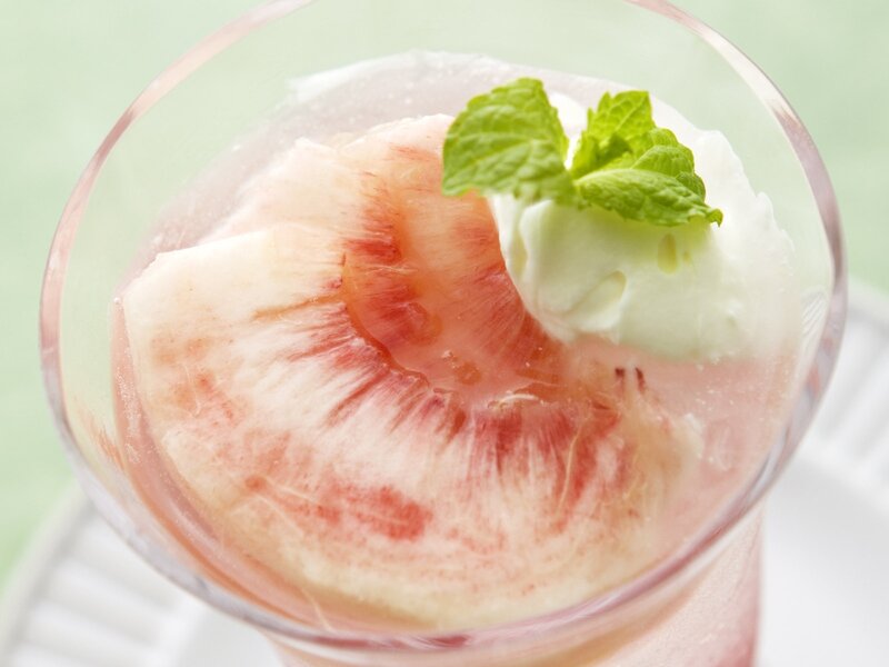 peach dessert with mint
