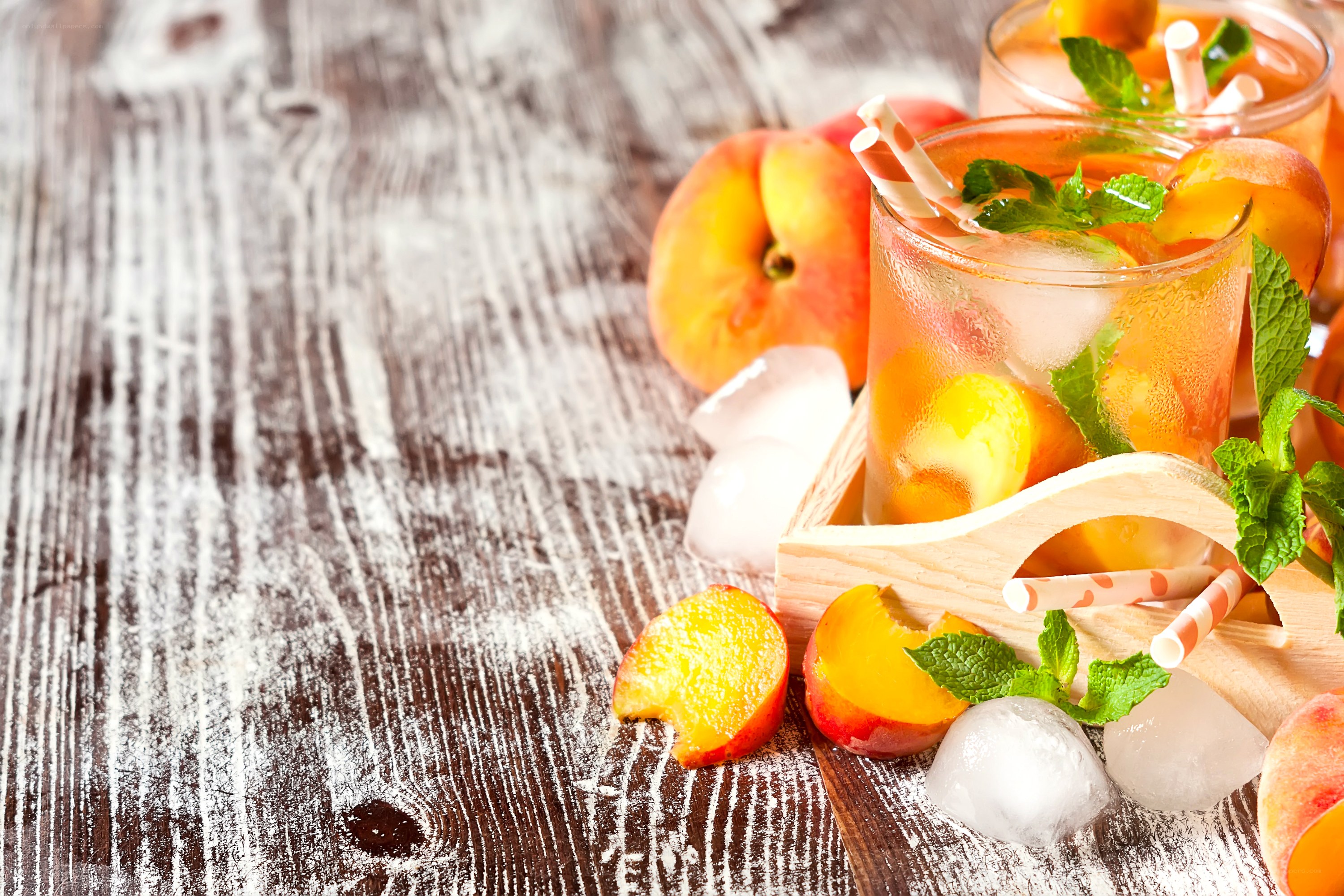 peach mint drink on wood