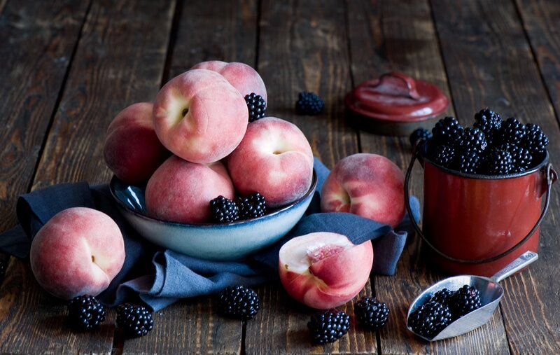 Peaches and Blackberries — Brown, Rustic
