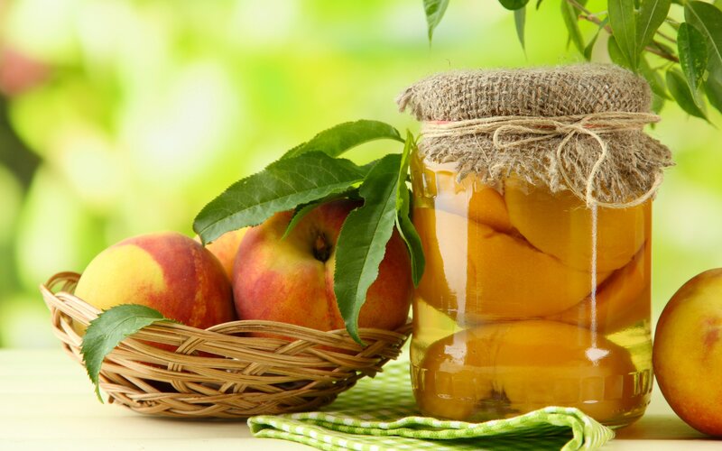 Peaches and Jam in Basket