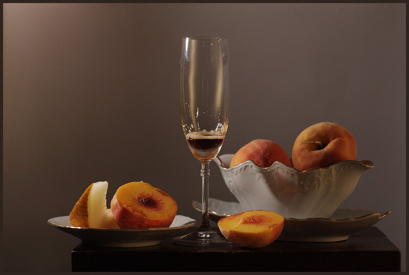 peaches and wine glass