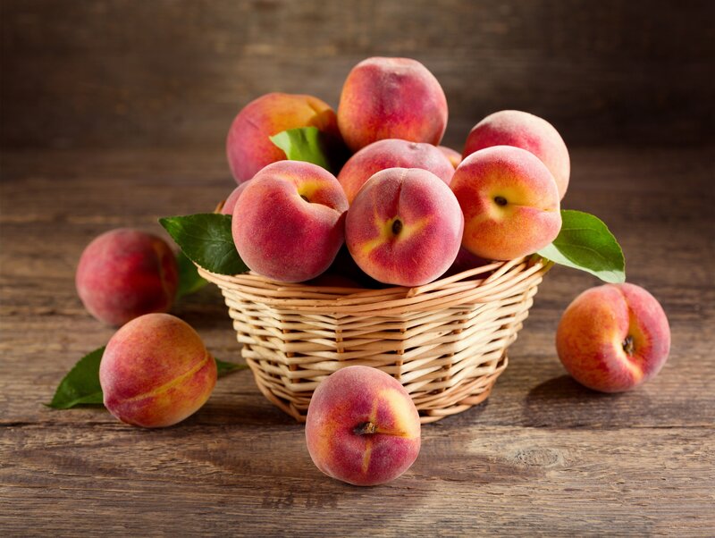 Peaches in a Basket — Red, Natural, Photograph