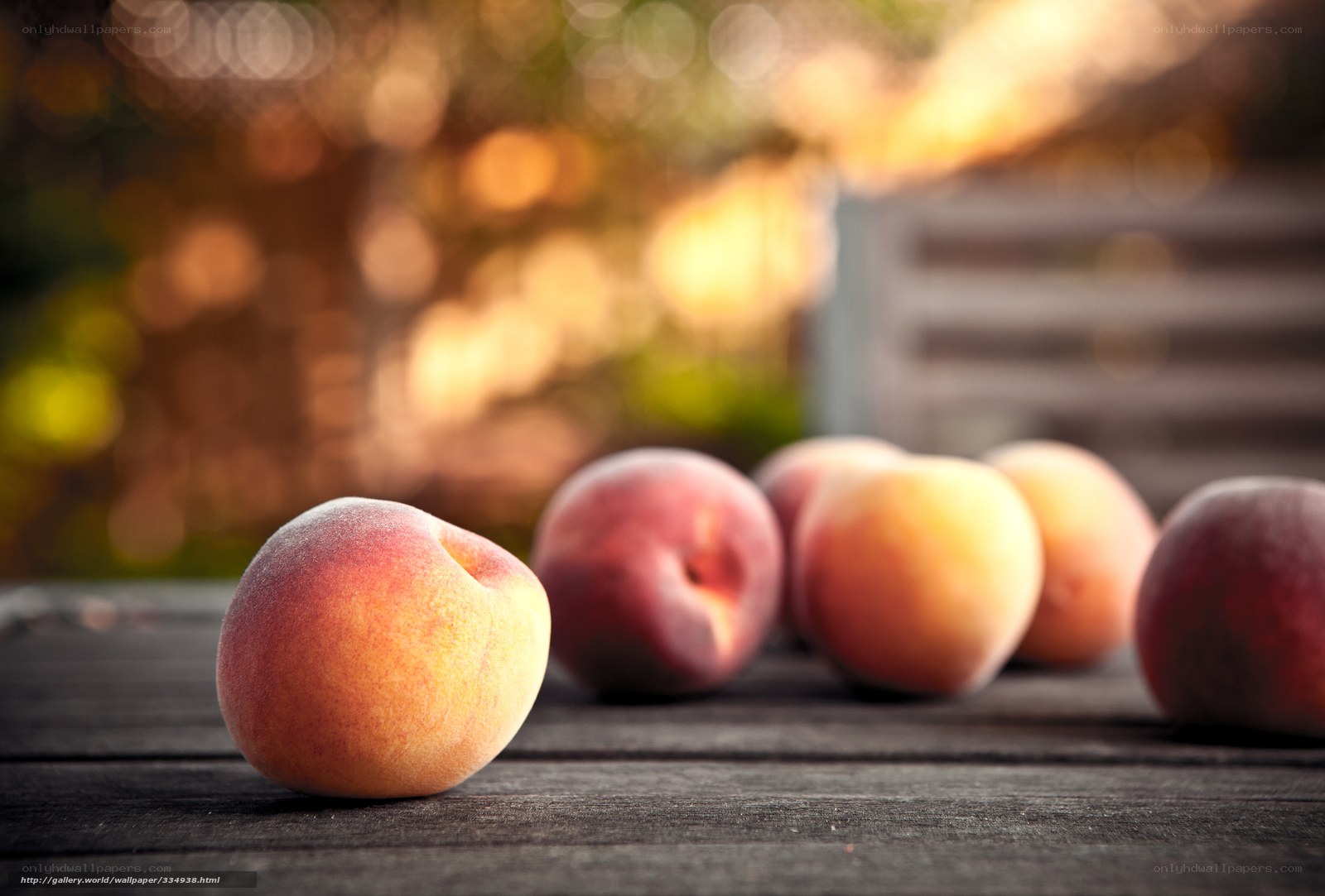 peaches on wooden table