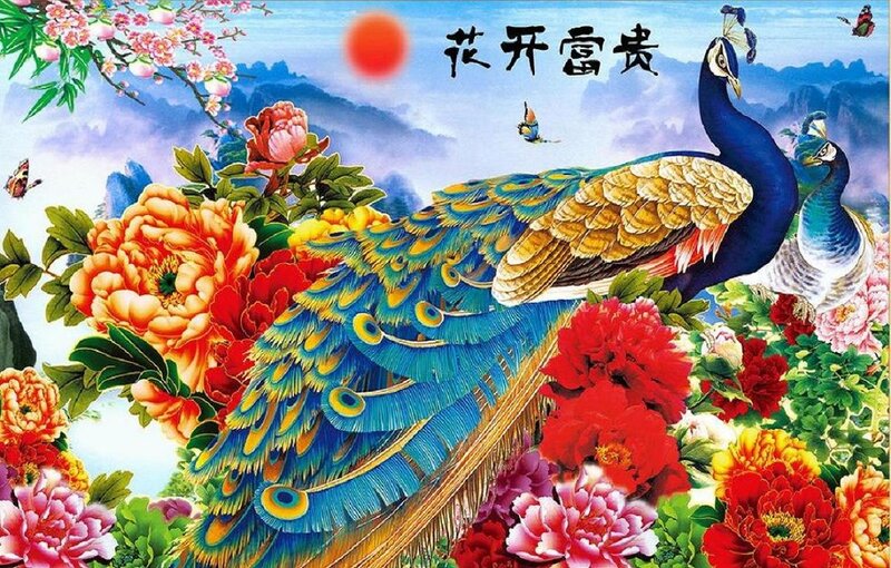 Peacock Among Flowers