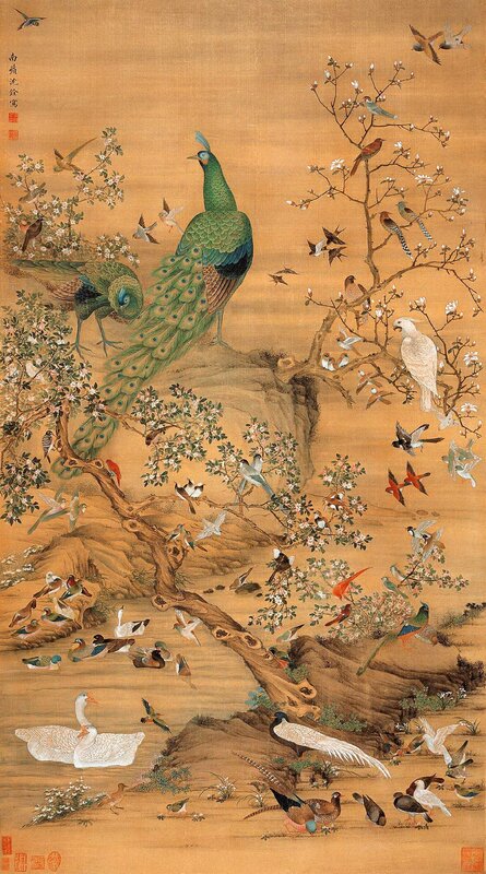 Peacock and Birds in a Garden