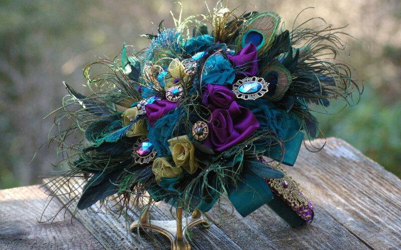 Peacock Feather Bouquet — Purple, Ornate