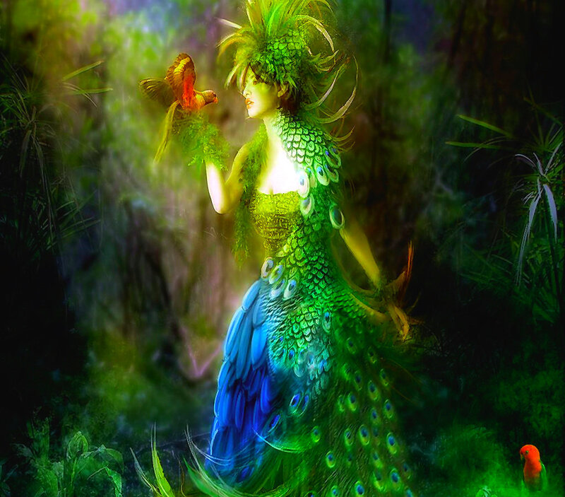 Peacock-feathered Woman